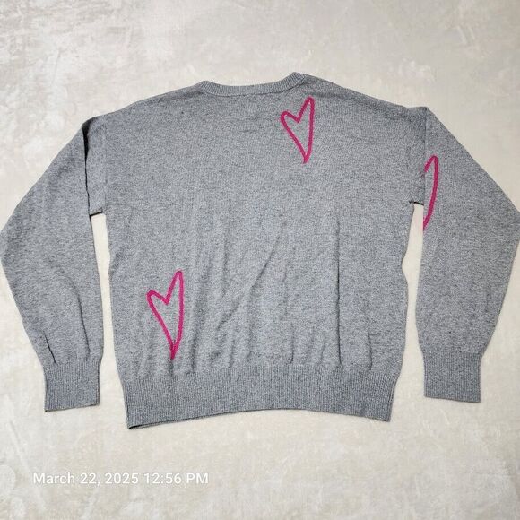 Hello Nite Women's Size Small Grey Sweater Long Sleeve Crew Neck Pink Hearts NWT - Picture 7 of 13